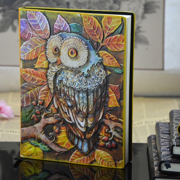 3D Owl Vintage Leather Journal Writing Notebook