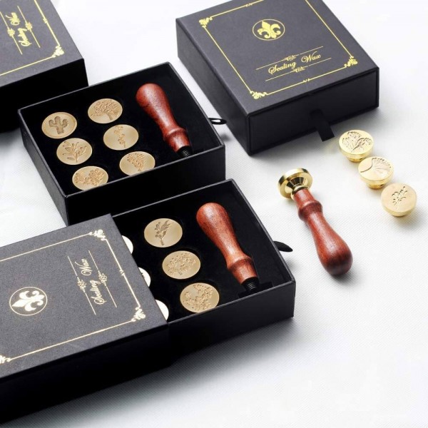 Wax Seal Stamp Set, Retro Wax Stamp Seals kit, Copper Seals+ Wooden Handle (Love Series)